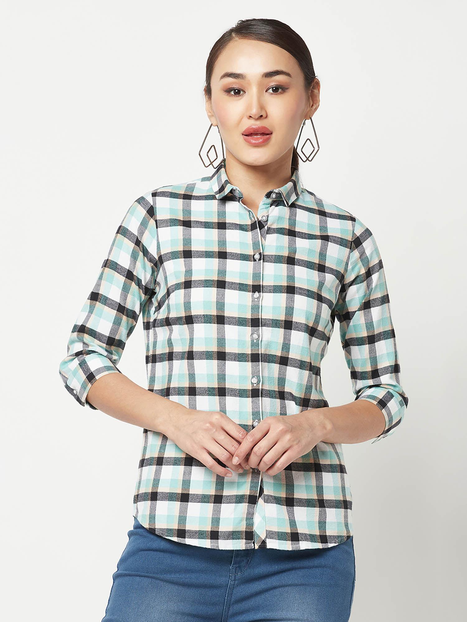 women green checked cotton shirt