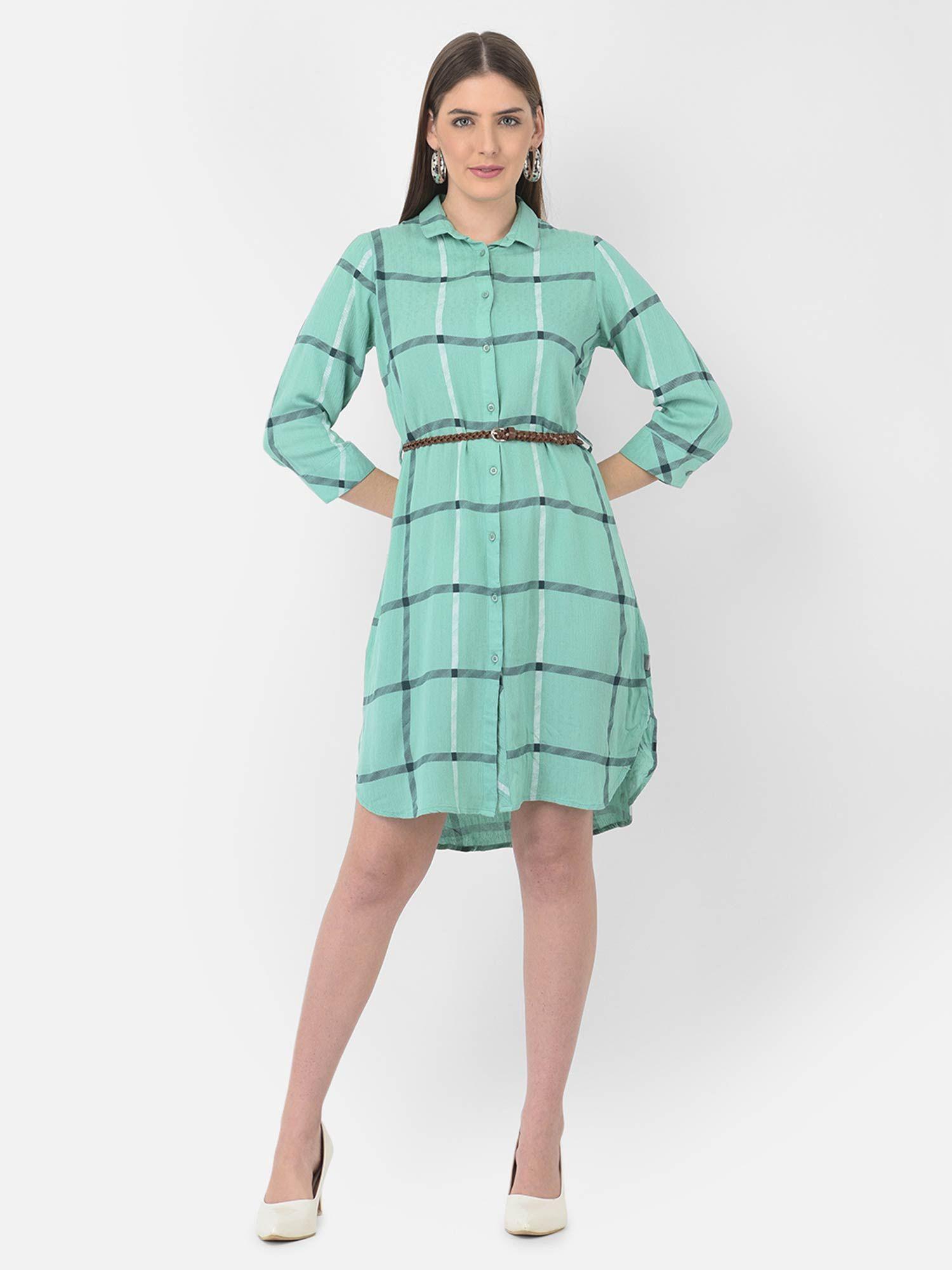 women green checked shirt dress