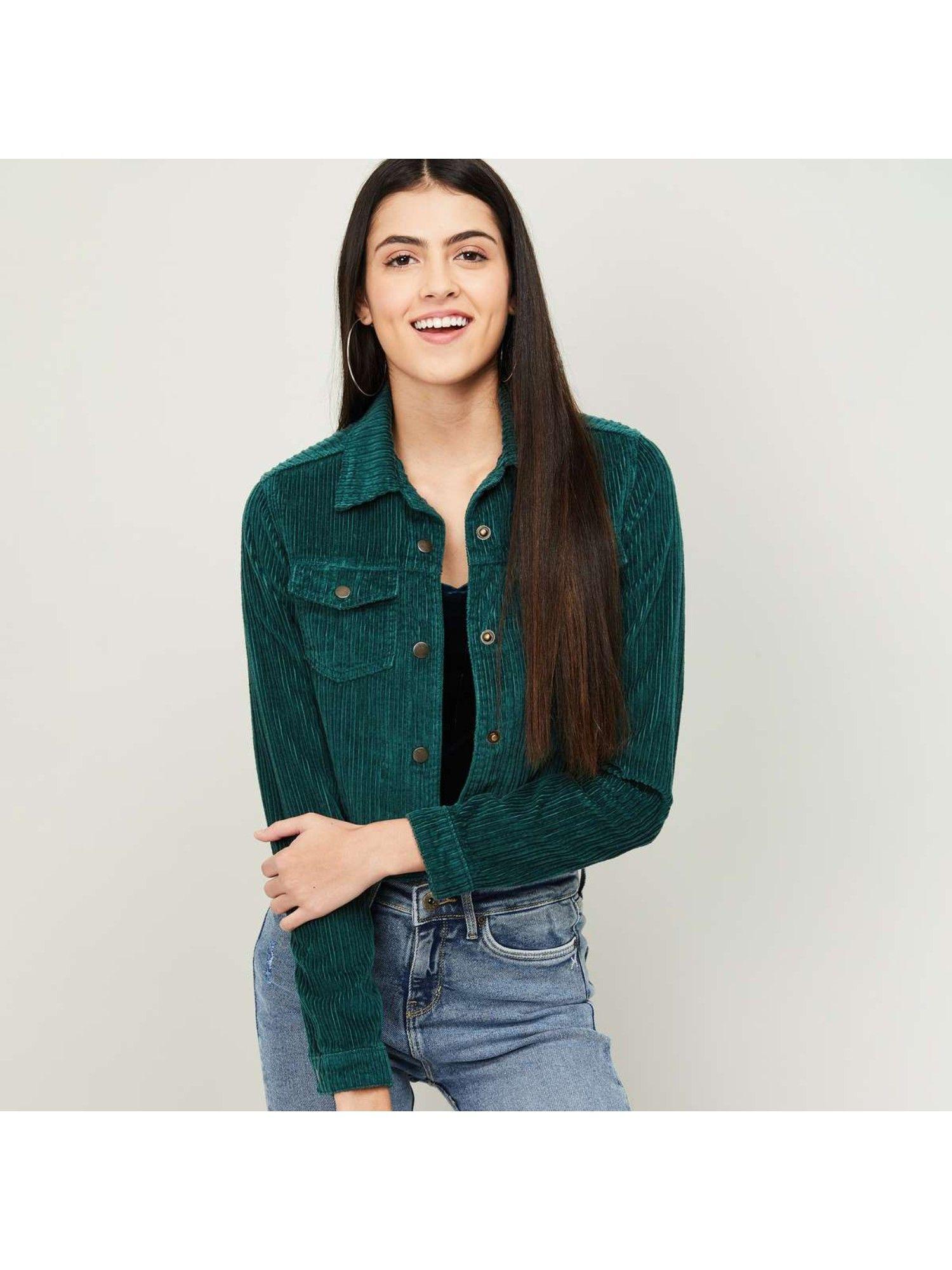 women green corduroy crop jacket