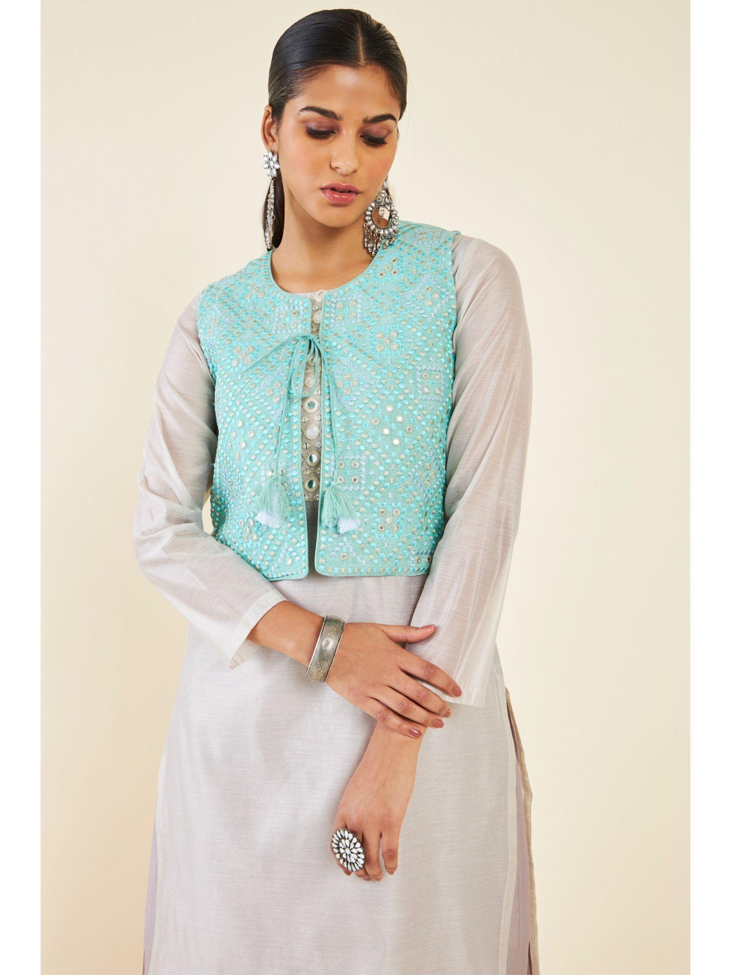 women green cotton embroidered jacket