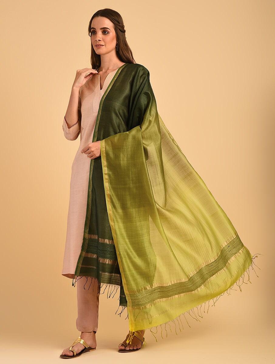 women green cotton silk maheshwari dupatta