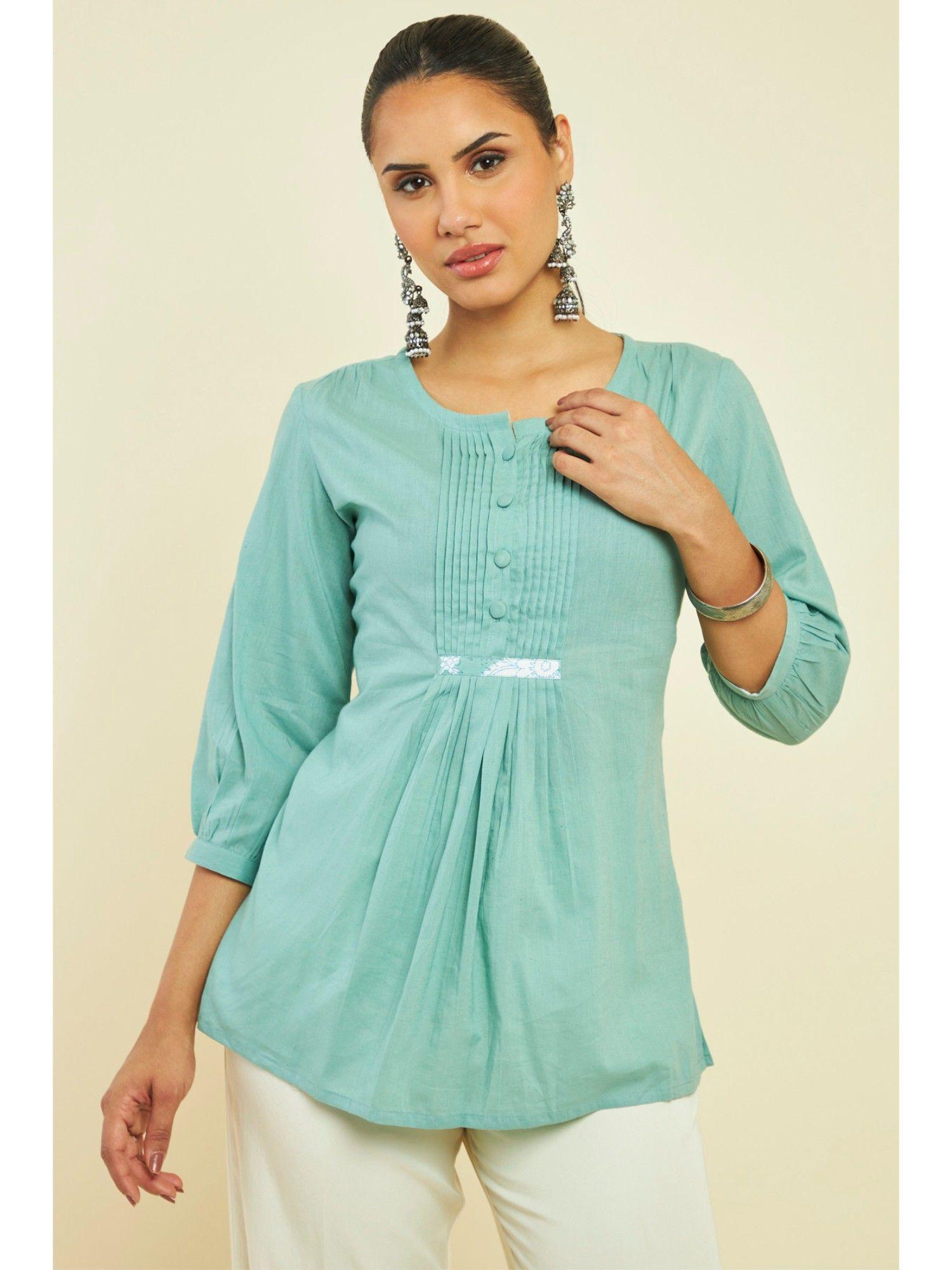 women green cotton solid tunic