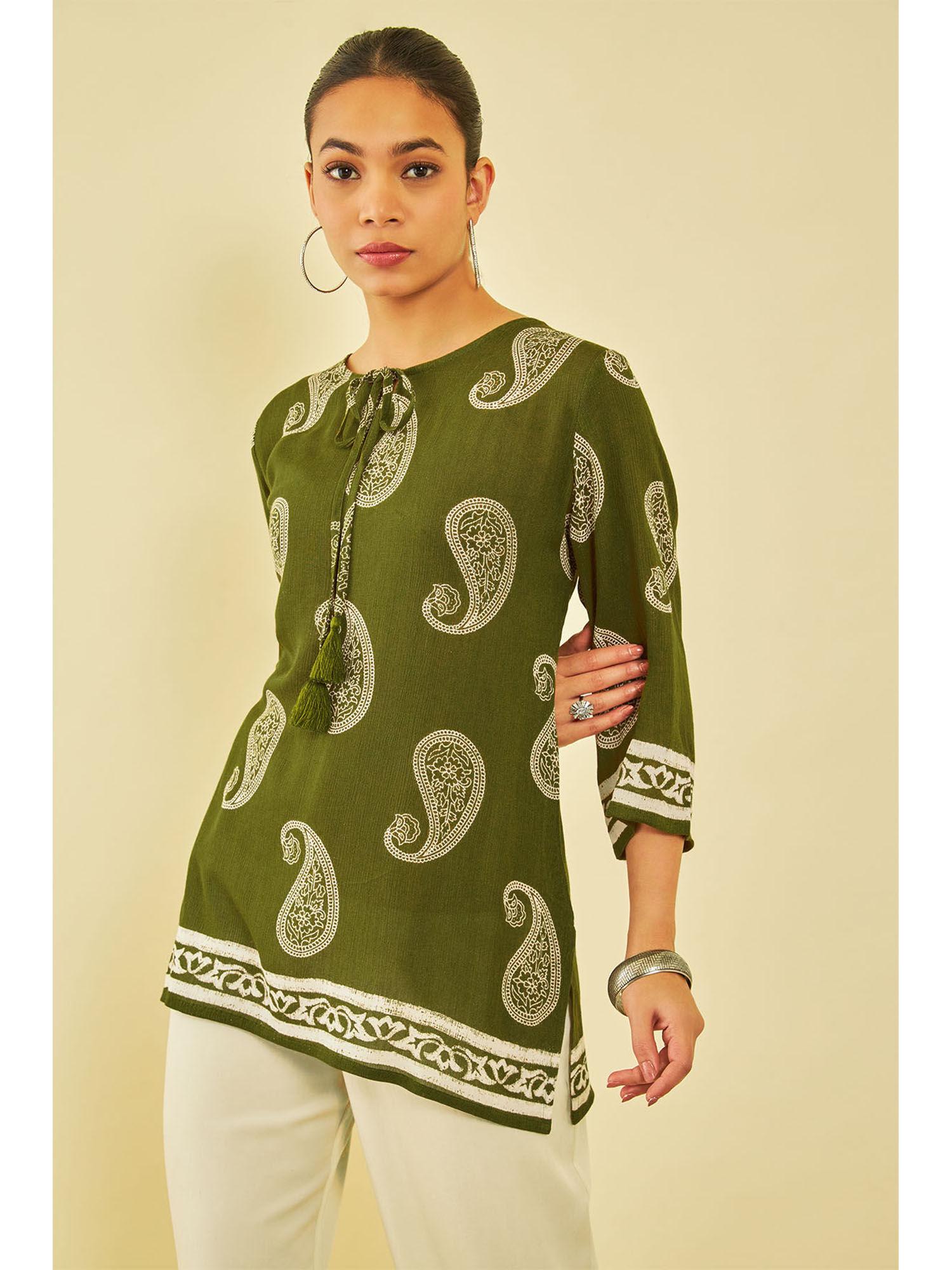 women green crepe paisley tunic