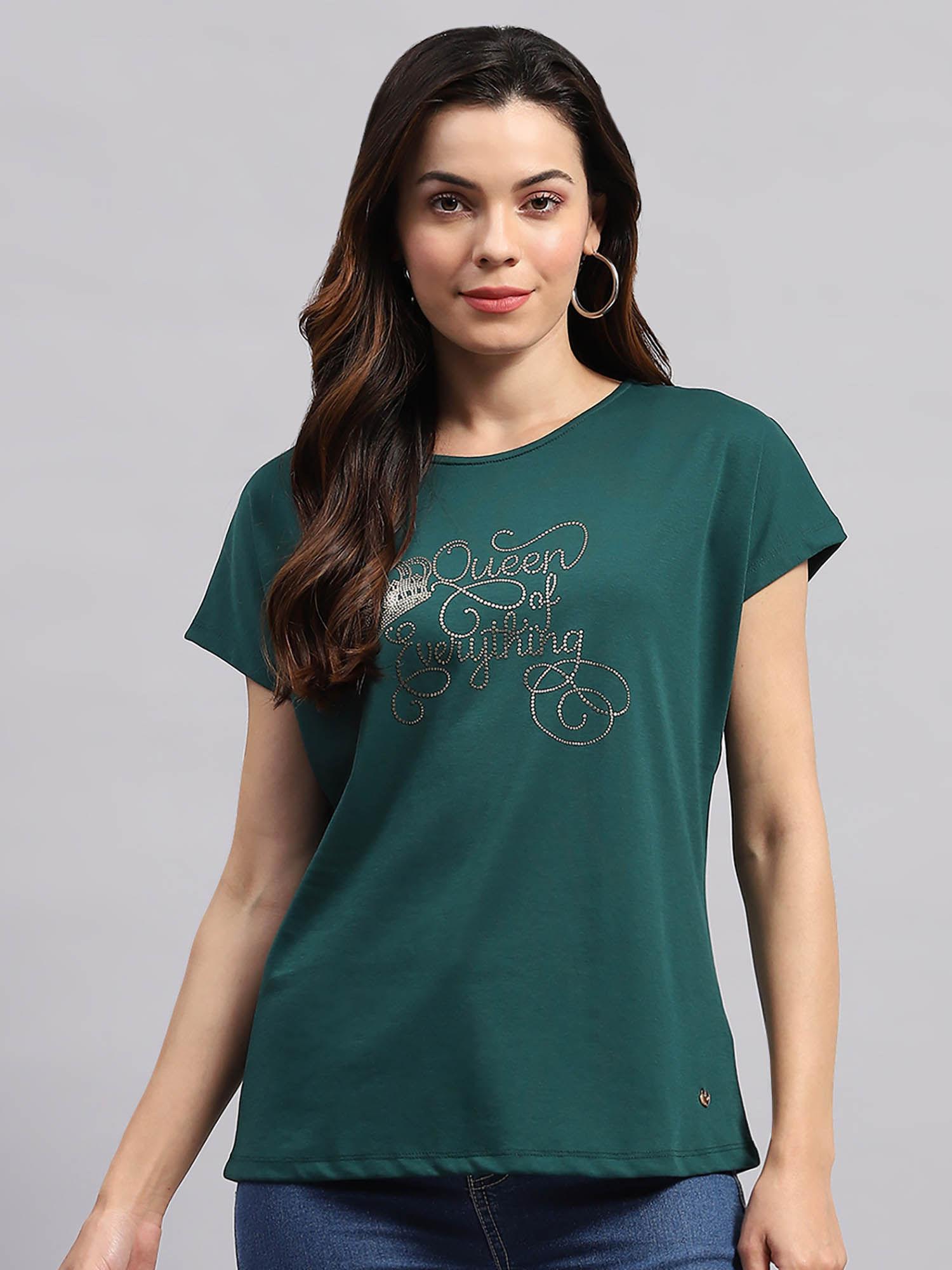 women green embellished half sleeves round neck top