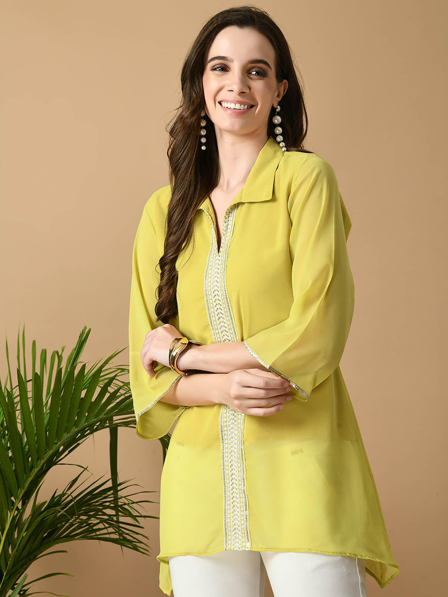 women green embroidered party fusion tunic