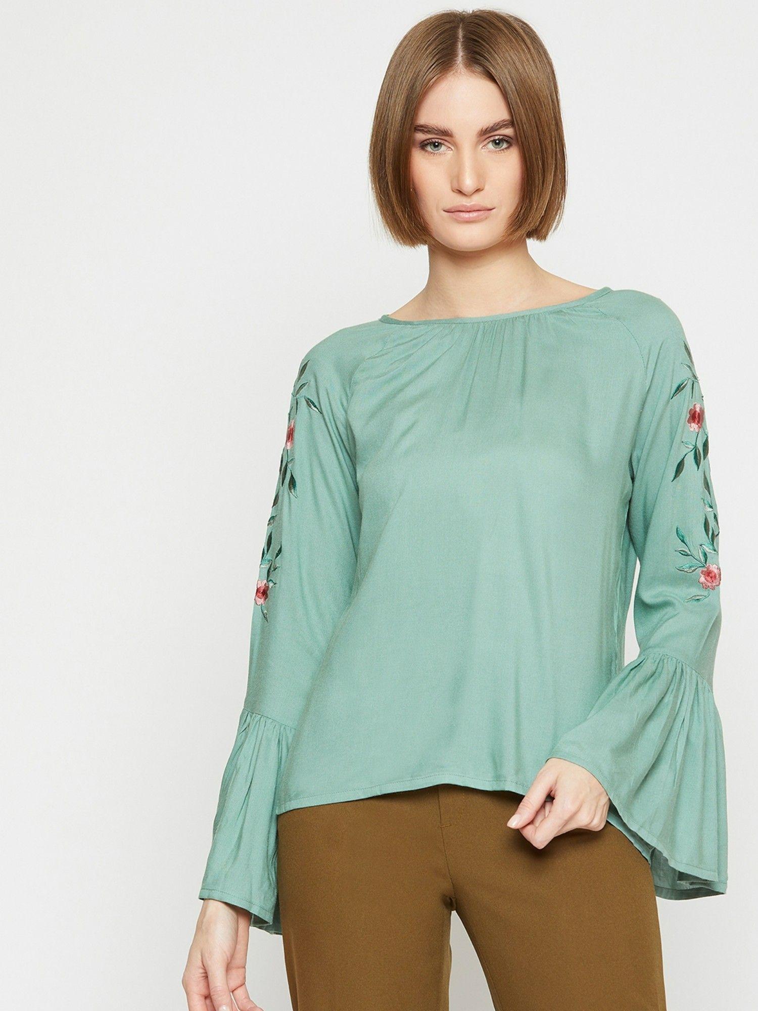 women green embroidered top