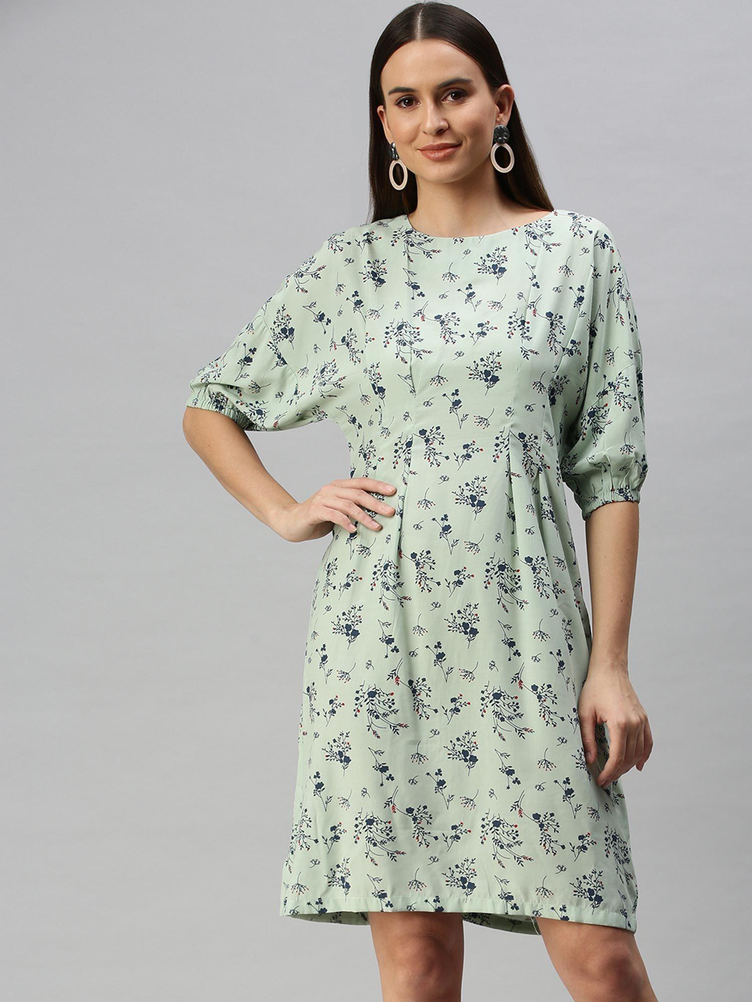 women green floral boat neck dress