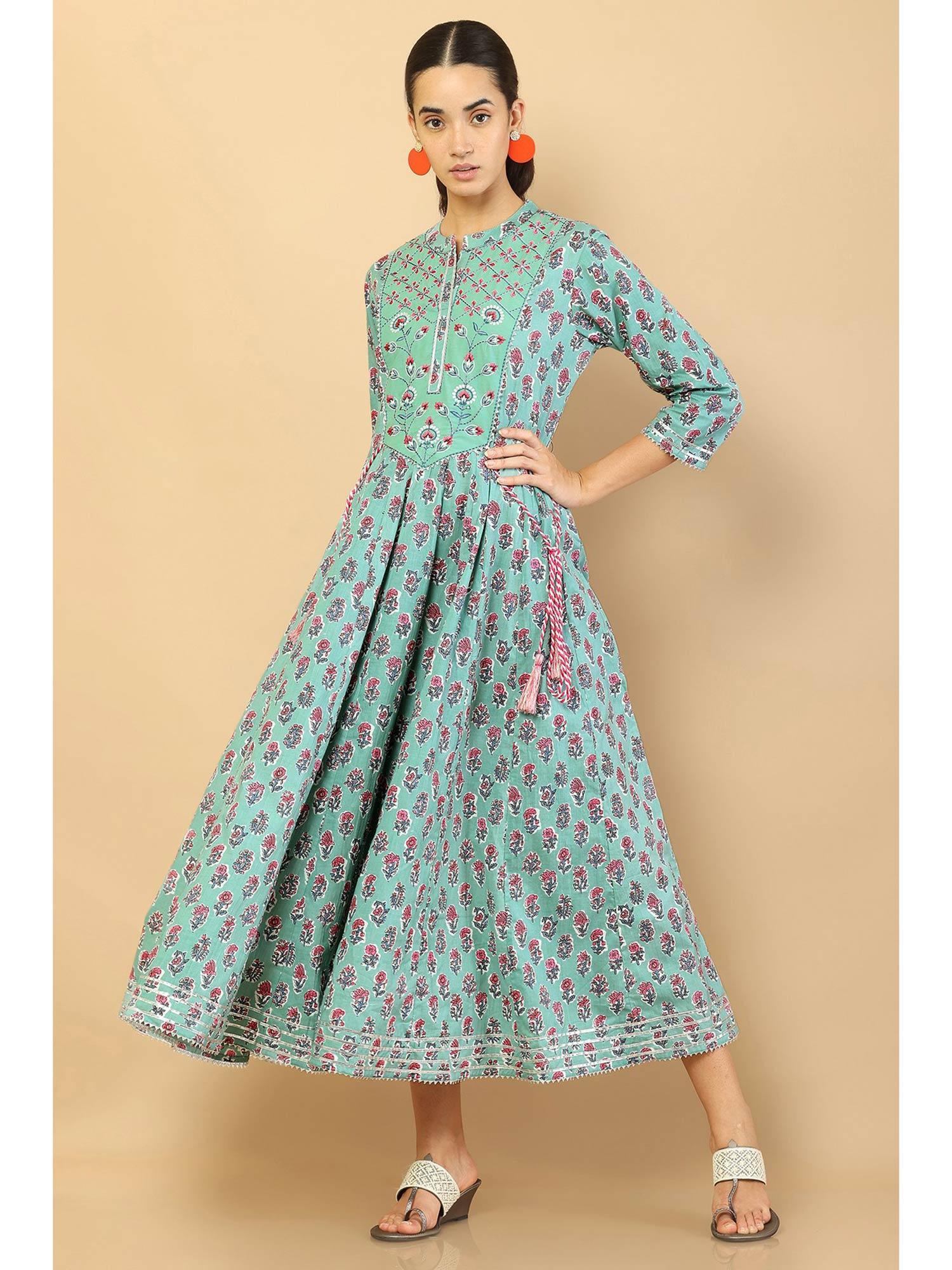 women green floral dress