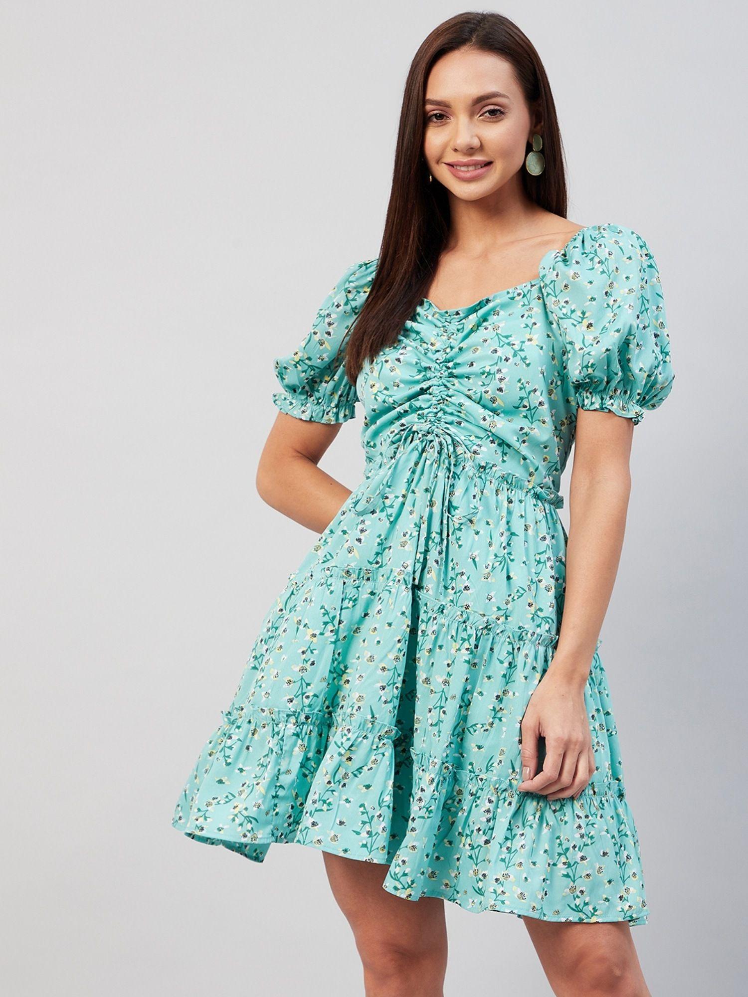 women green floral empire dress