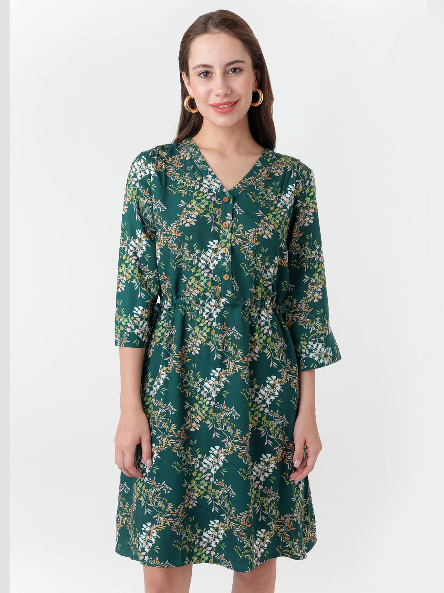 women green floral mini dress