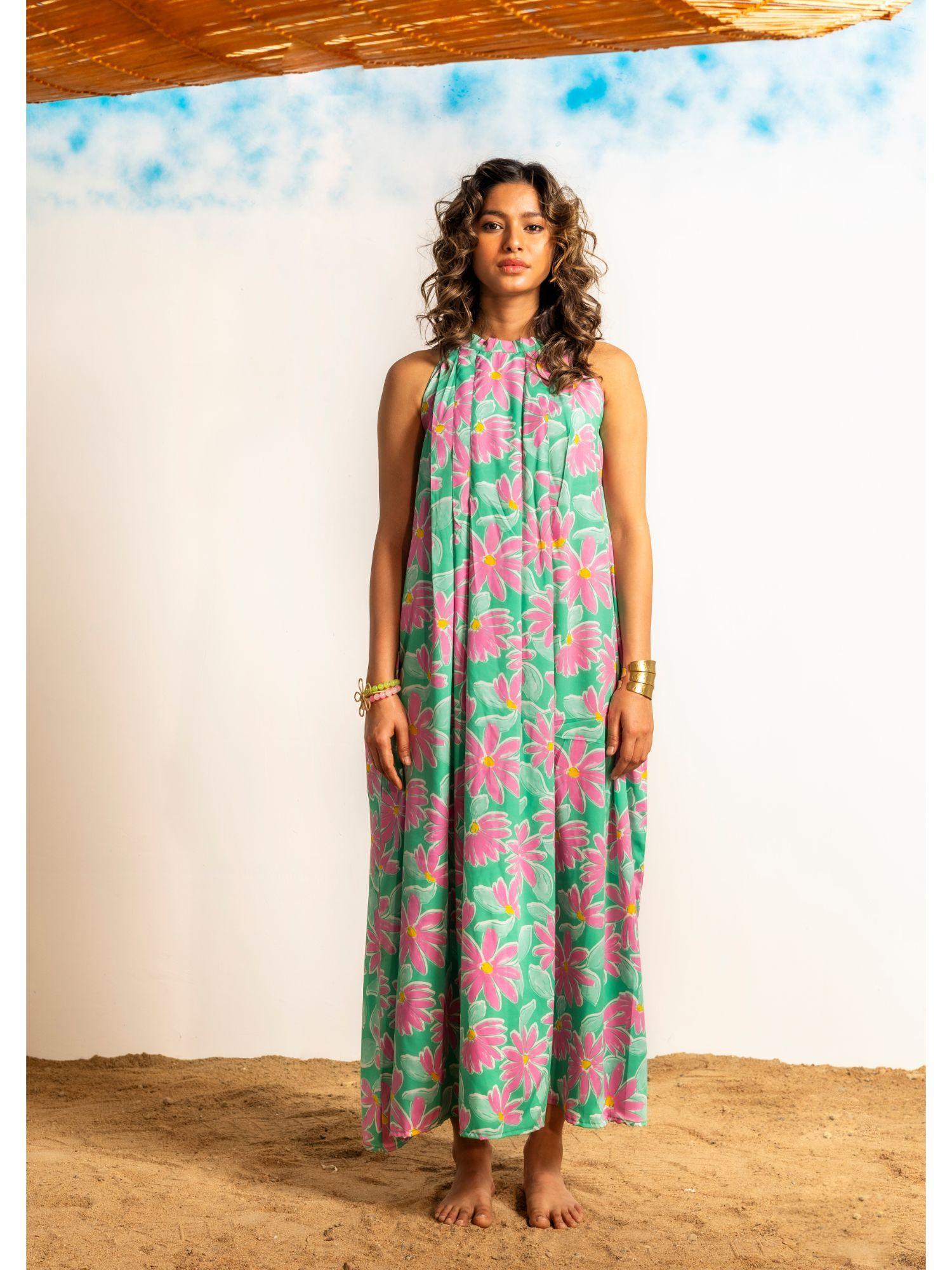 women green floral printed beachwear dess