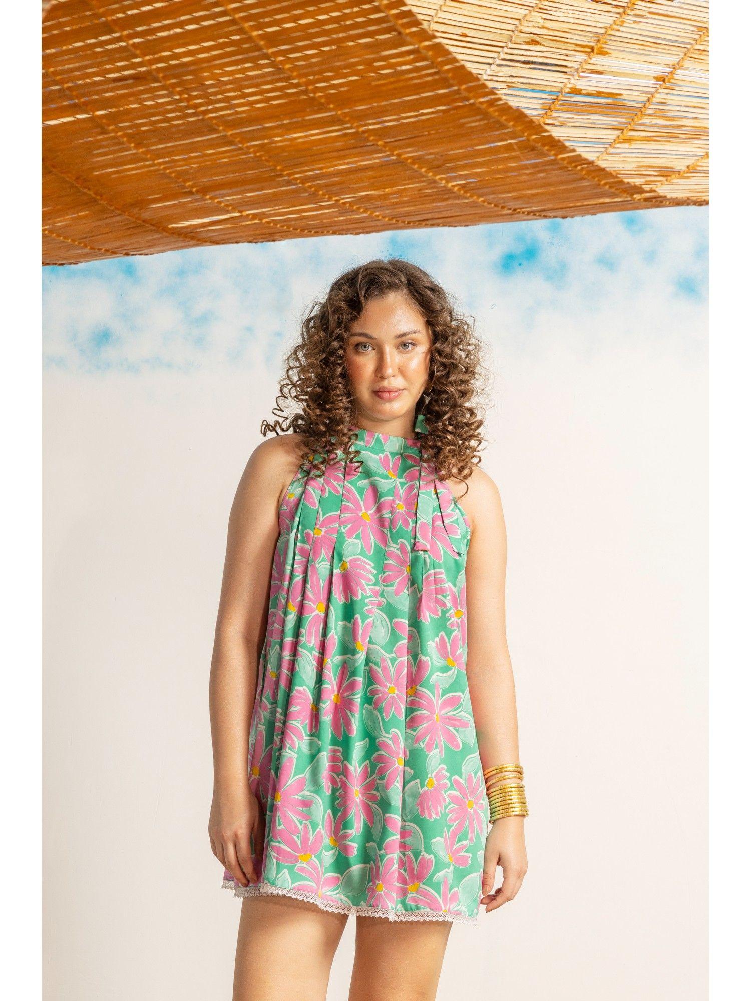 women green floral printed beachwear dress