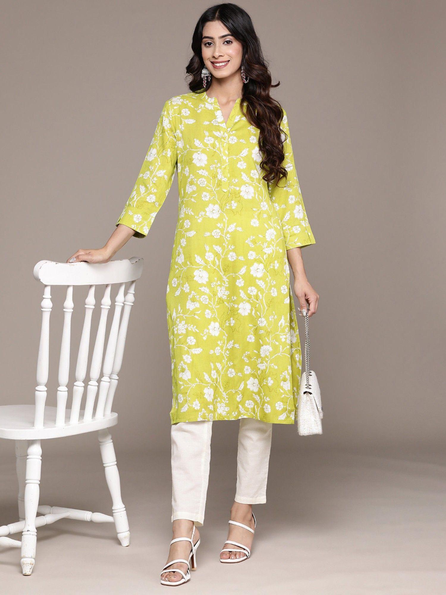 women green floral printed straight kurta