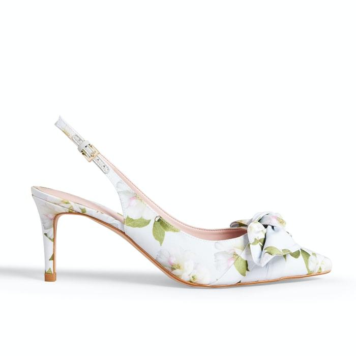 women green floral slingback court heels