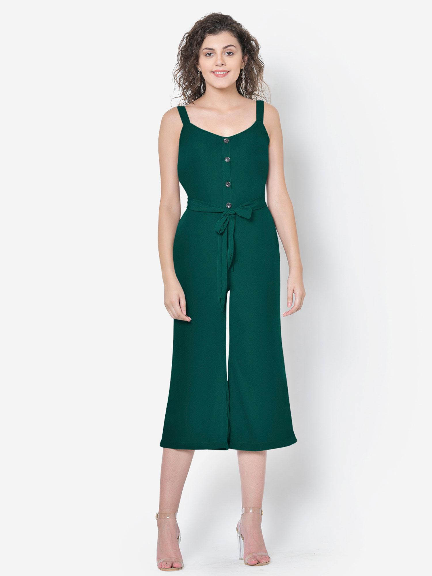 women green front buttoned strappy jumpsuit