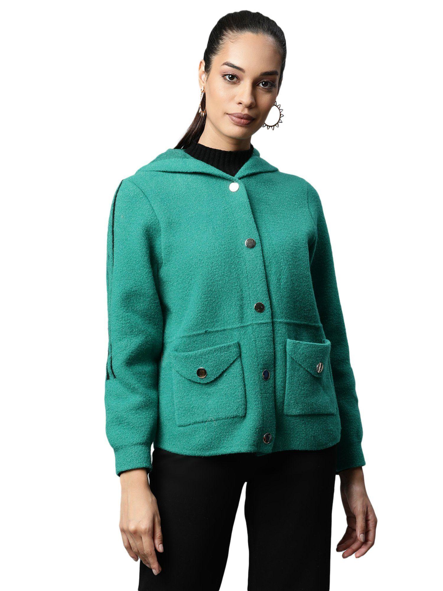 women green full sleeves new york city hooded jacket