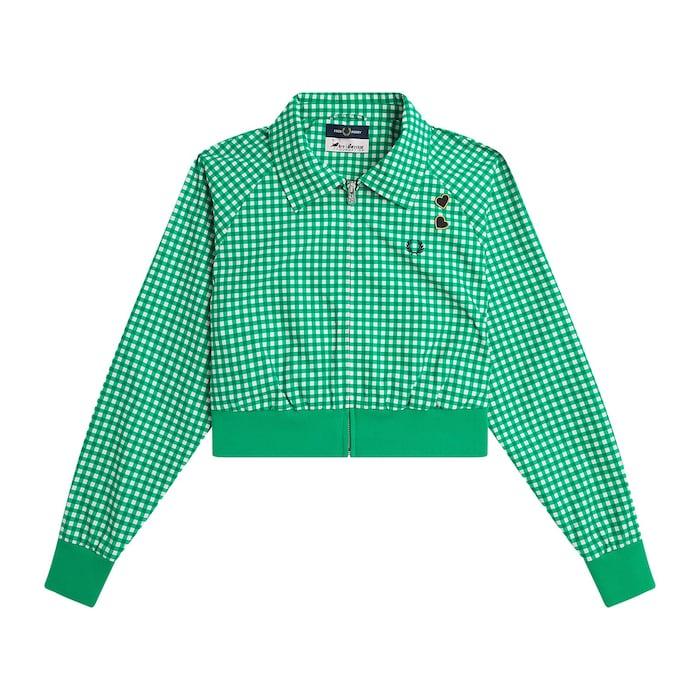 women green gingham logo cropped jacket