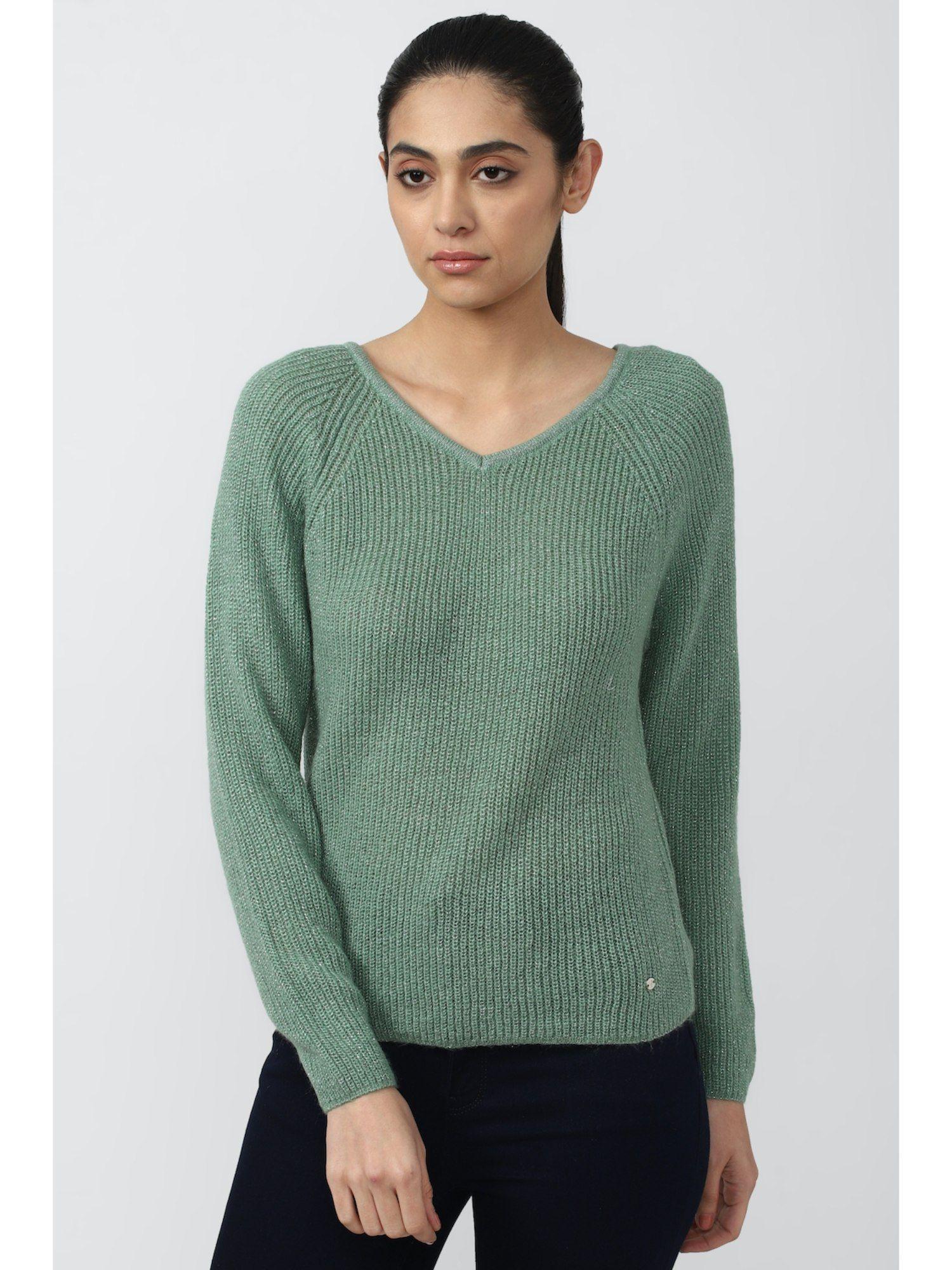 women green knitted v-neck sweater