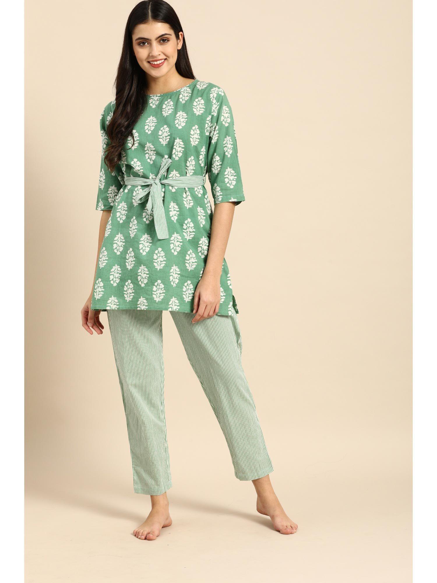 women green kurta & pyjamas (set of 3)