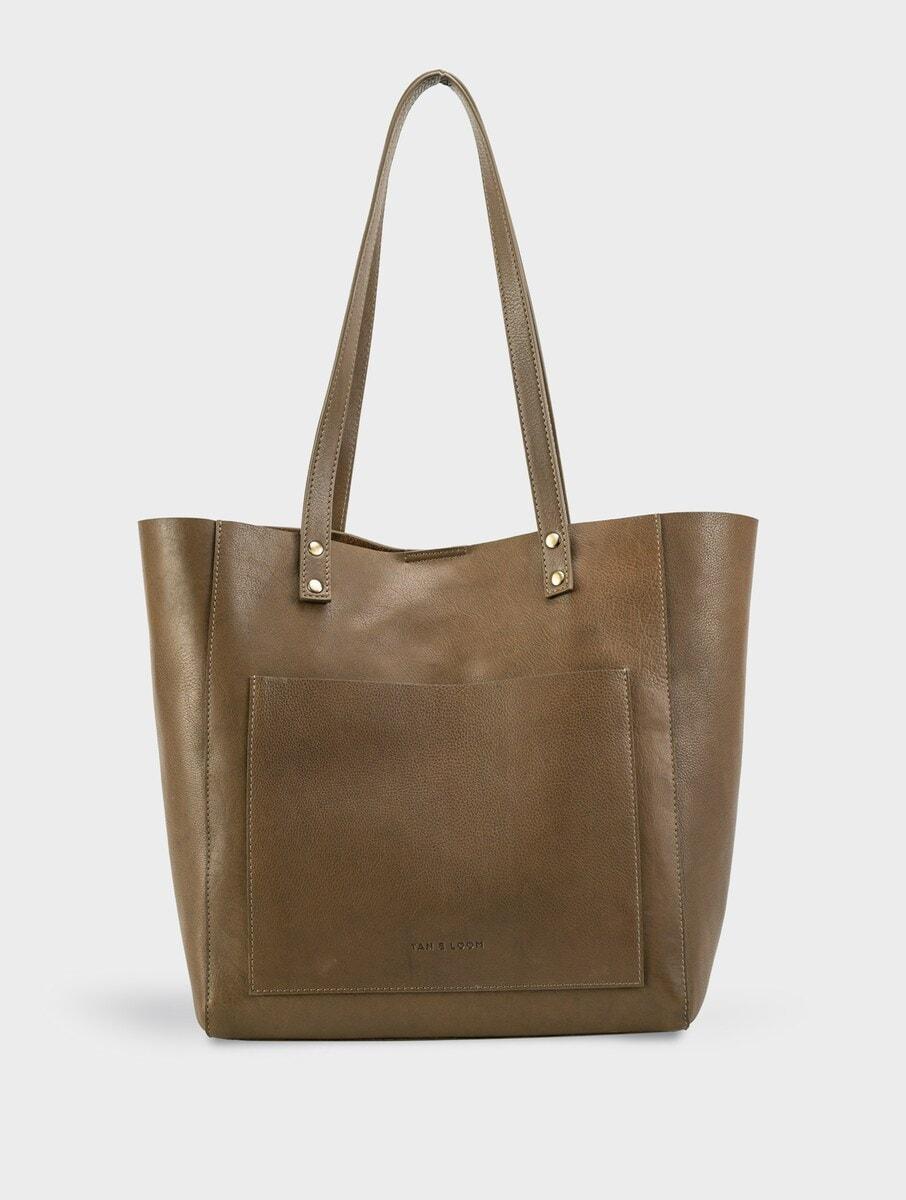 women green leather tote bag