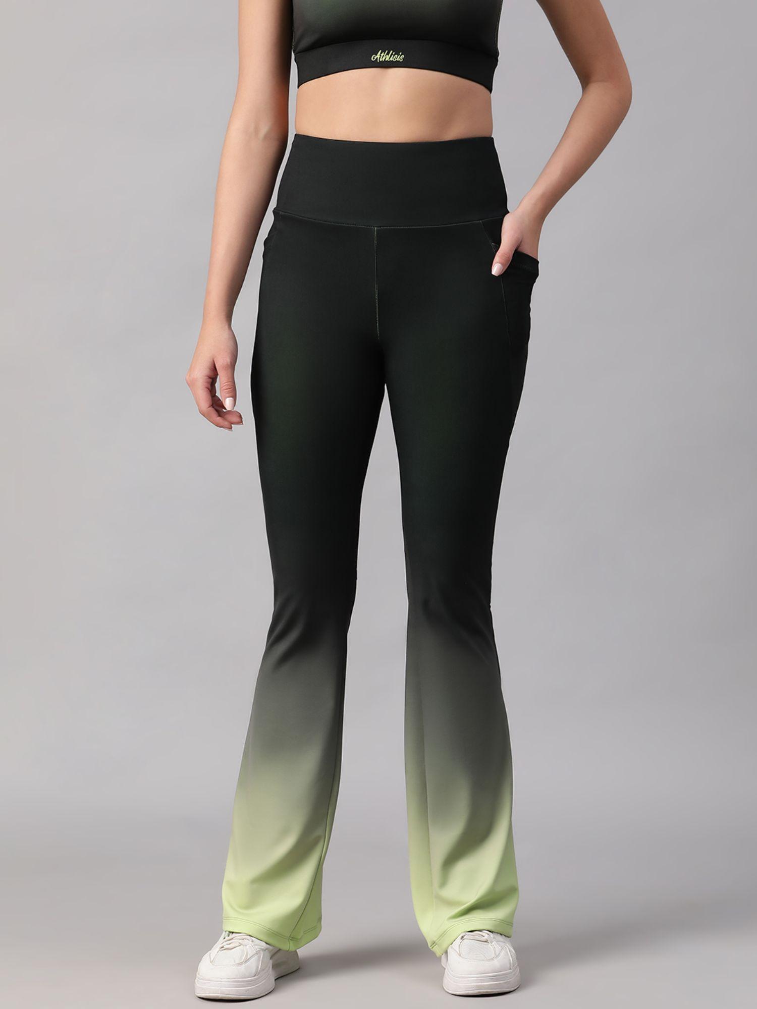 women green mid waist fitness ombre flare pants