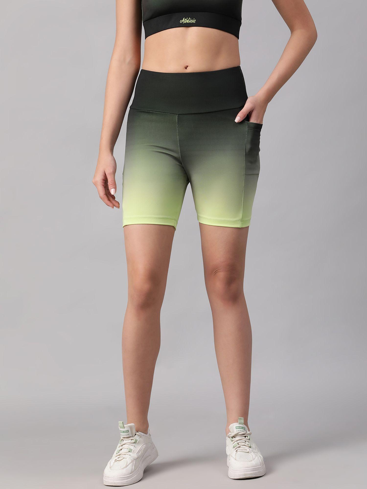 women green mid waist fitness ombre shorts