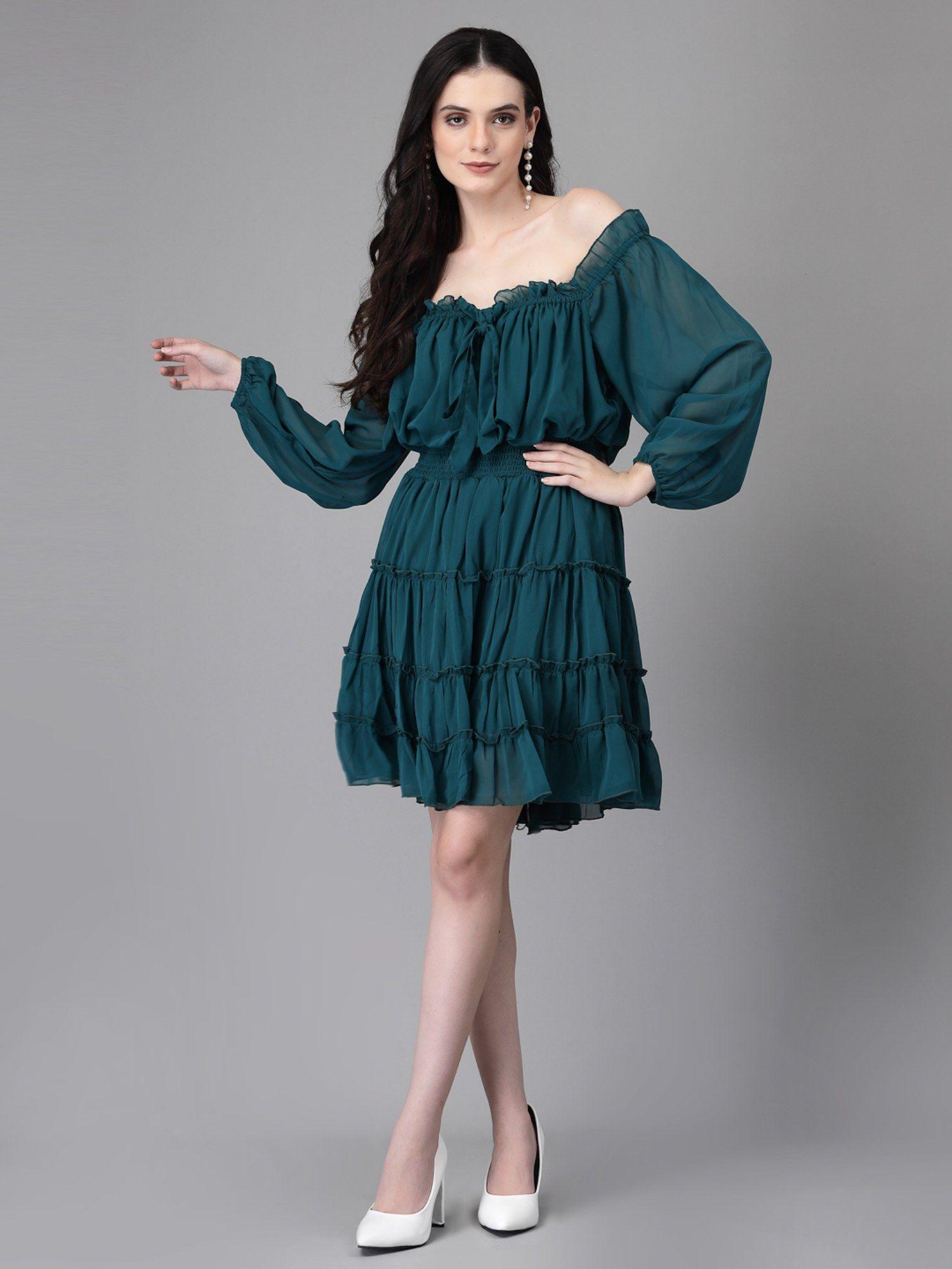 women green off shoulder dress