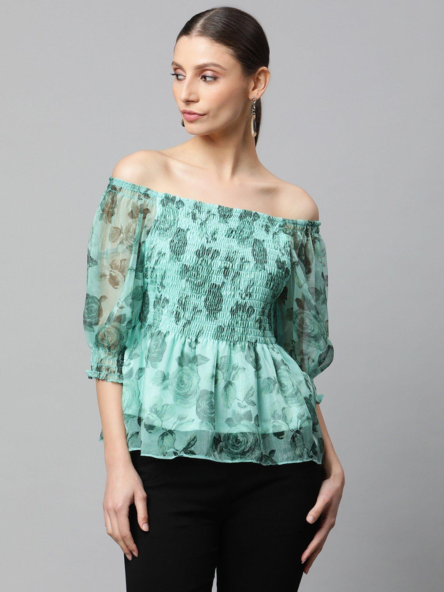 women green off shoulder top