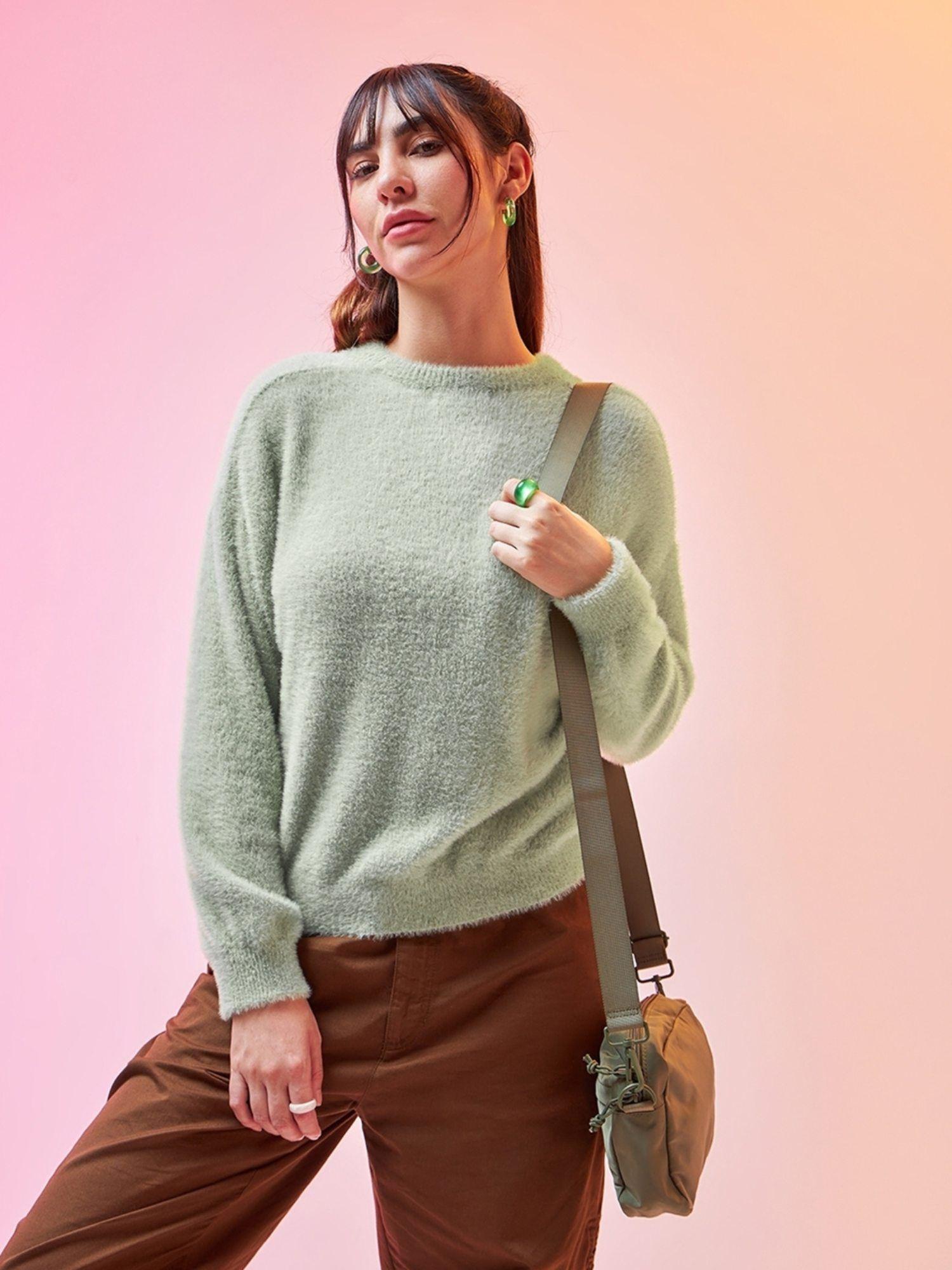 women green oversized flatknit sweater