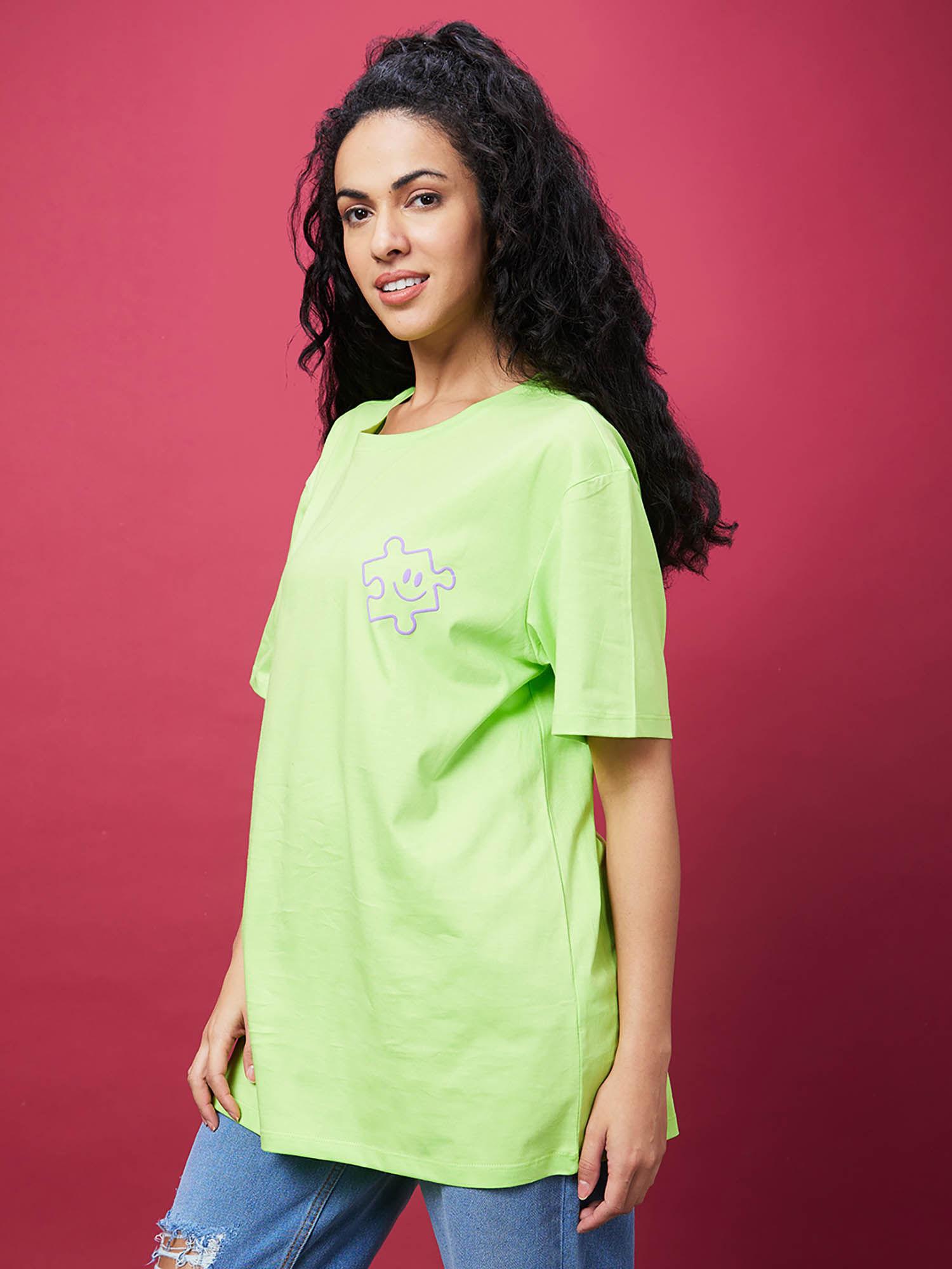 women green oversized print cotton t-shirt