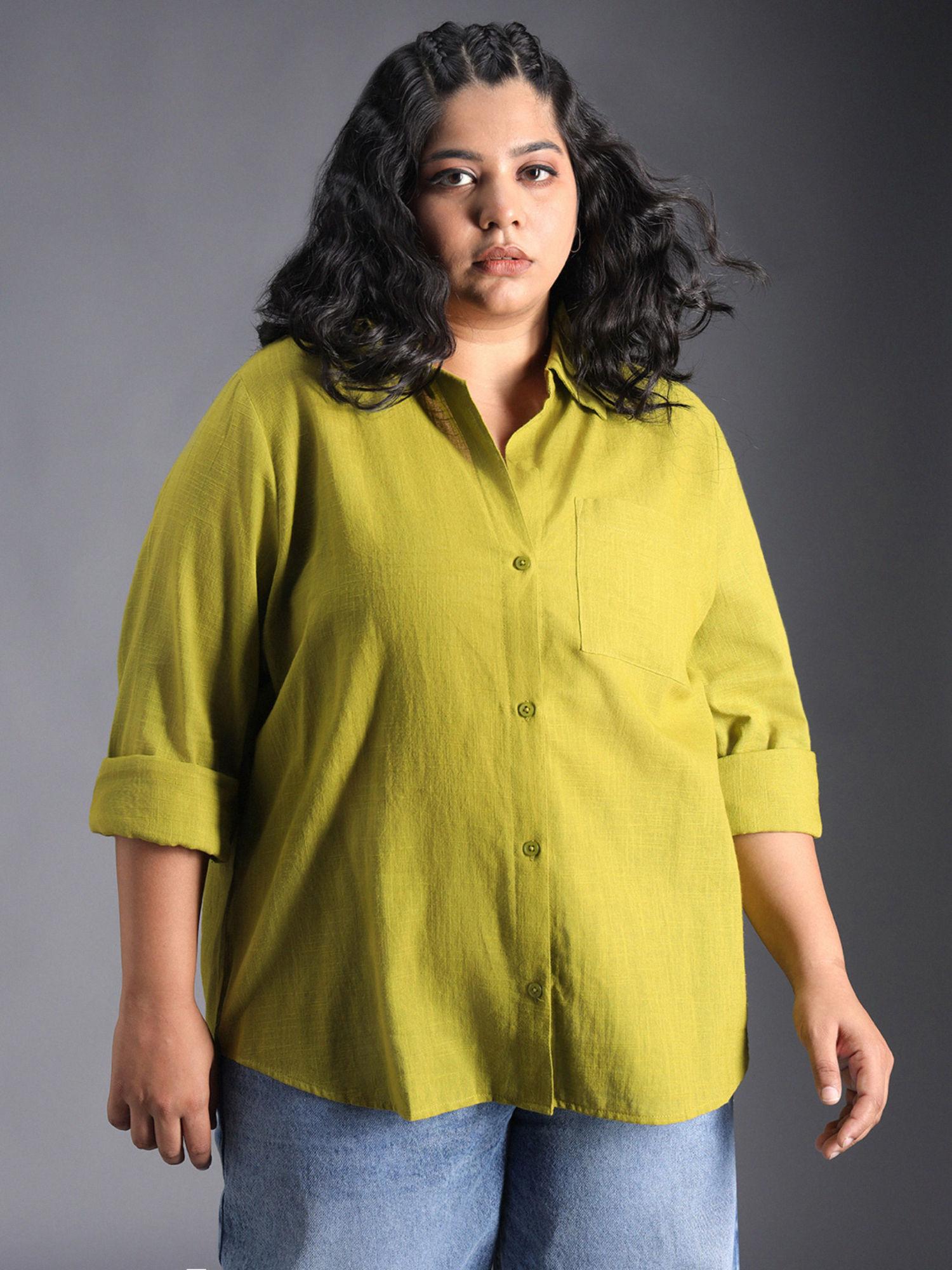 women green oversized solid cotton shirts