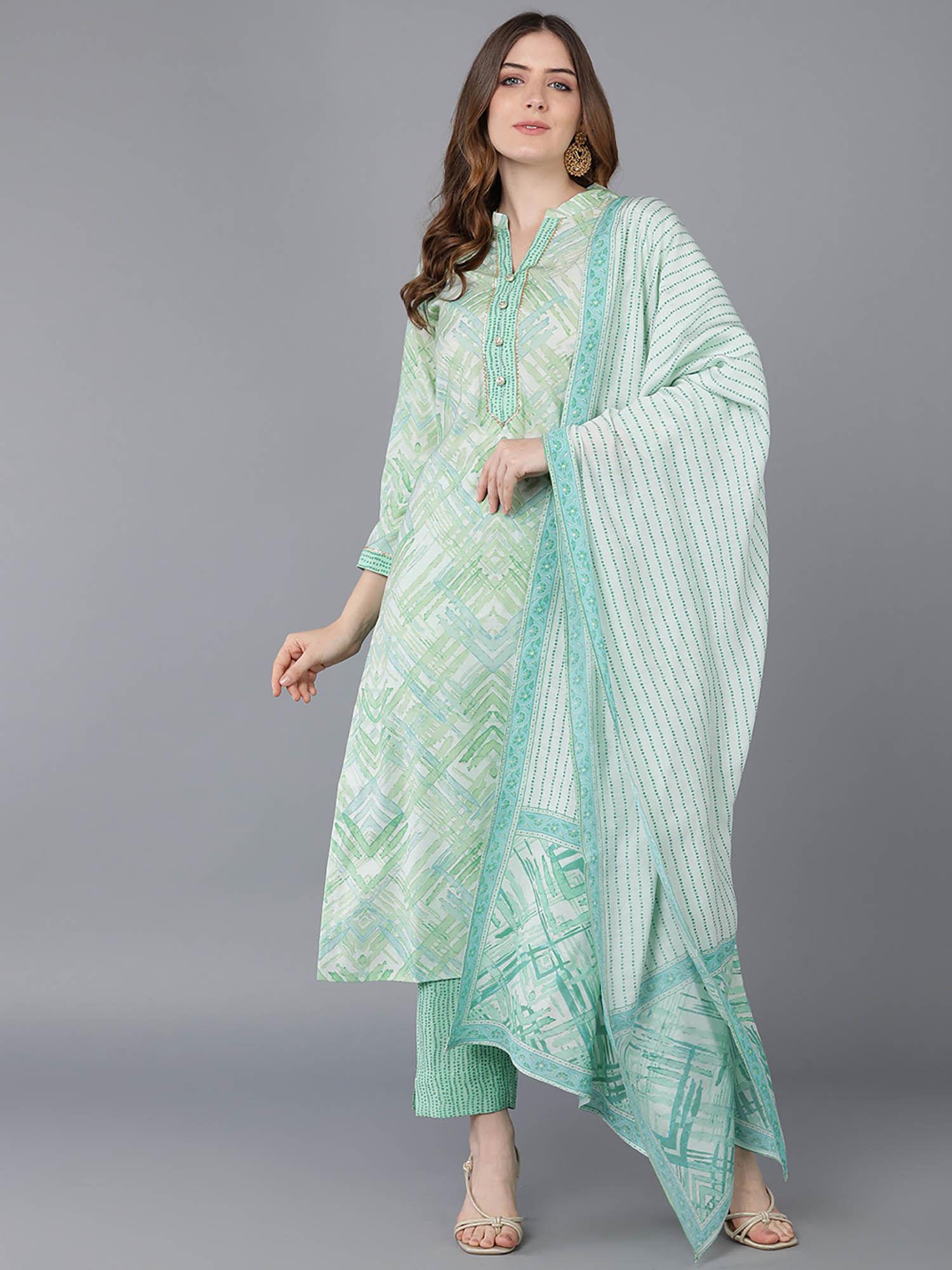 women green poly silk shibori printed straight kurta pants with dupatta (set of 3)