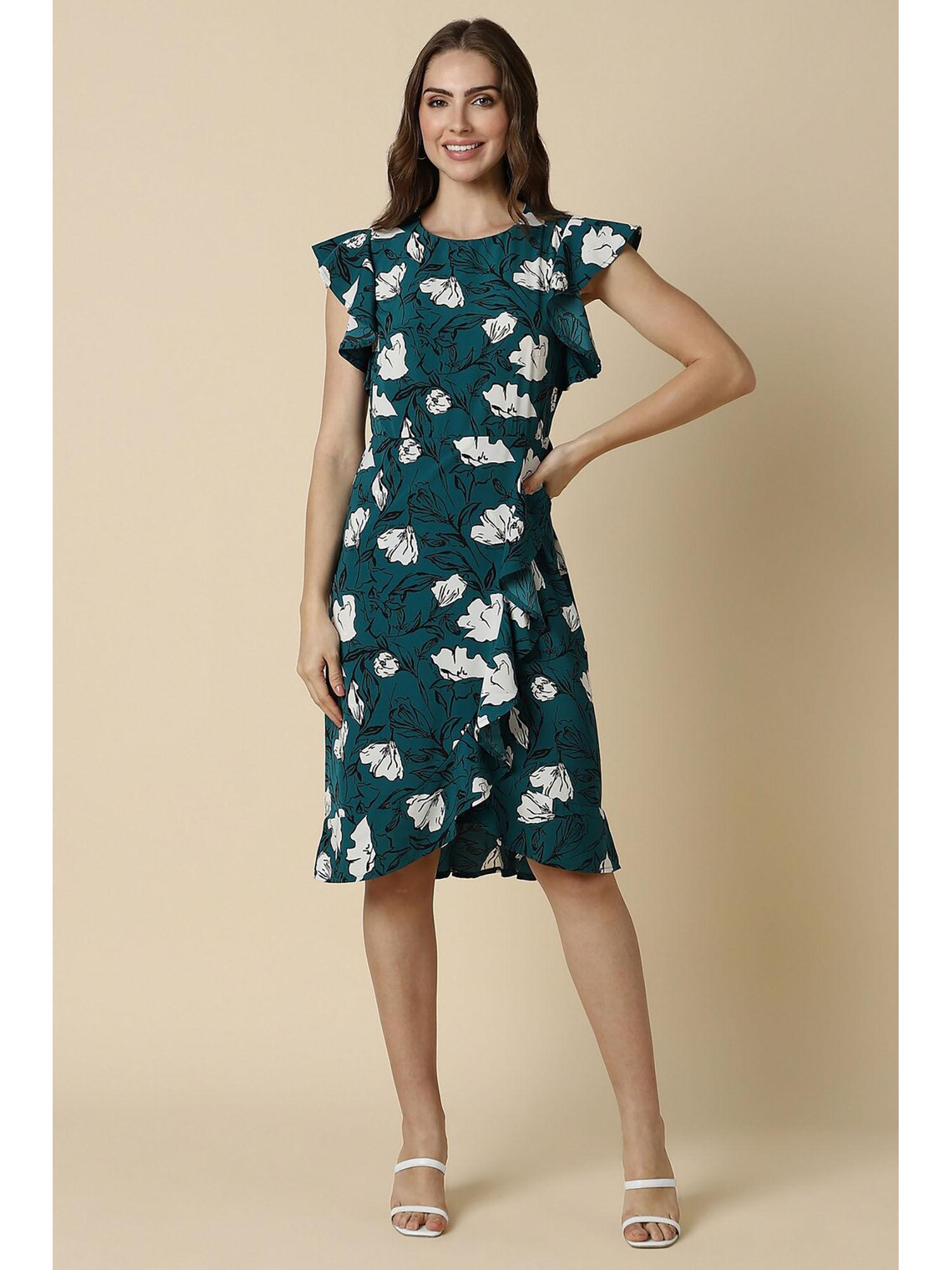 women green print casual knee length dress