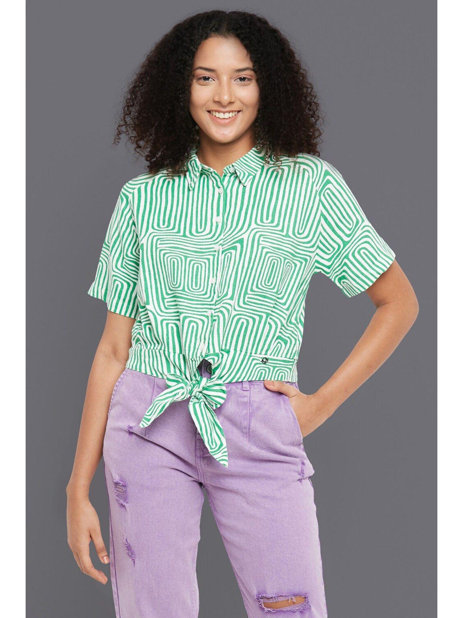 women green print short sleeves shirt