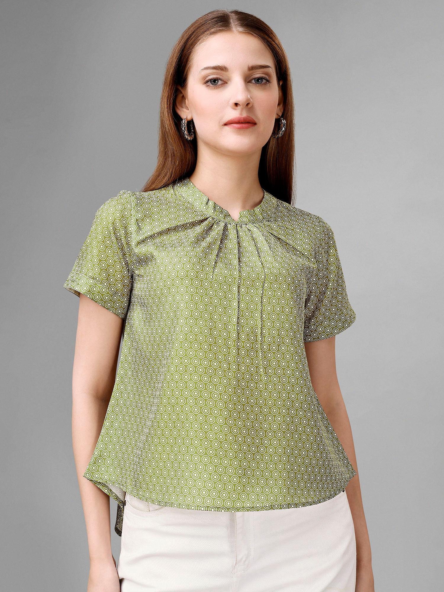 women green printed cotton blend top