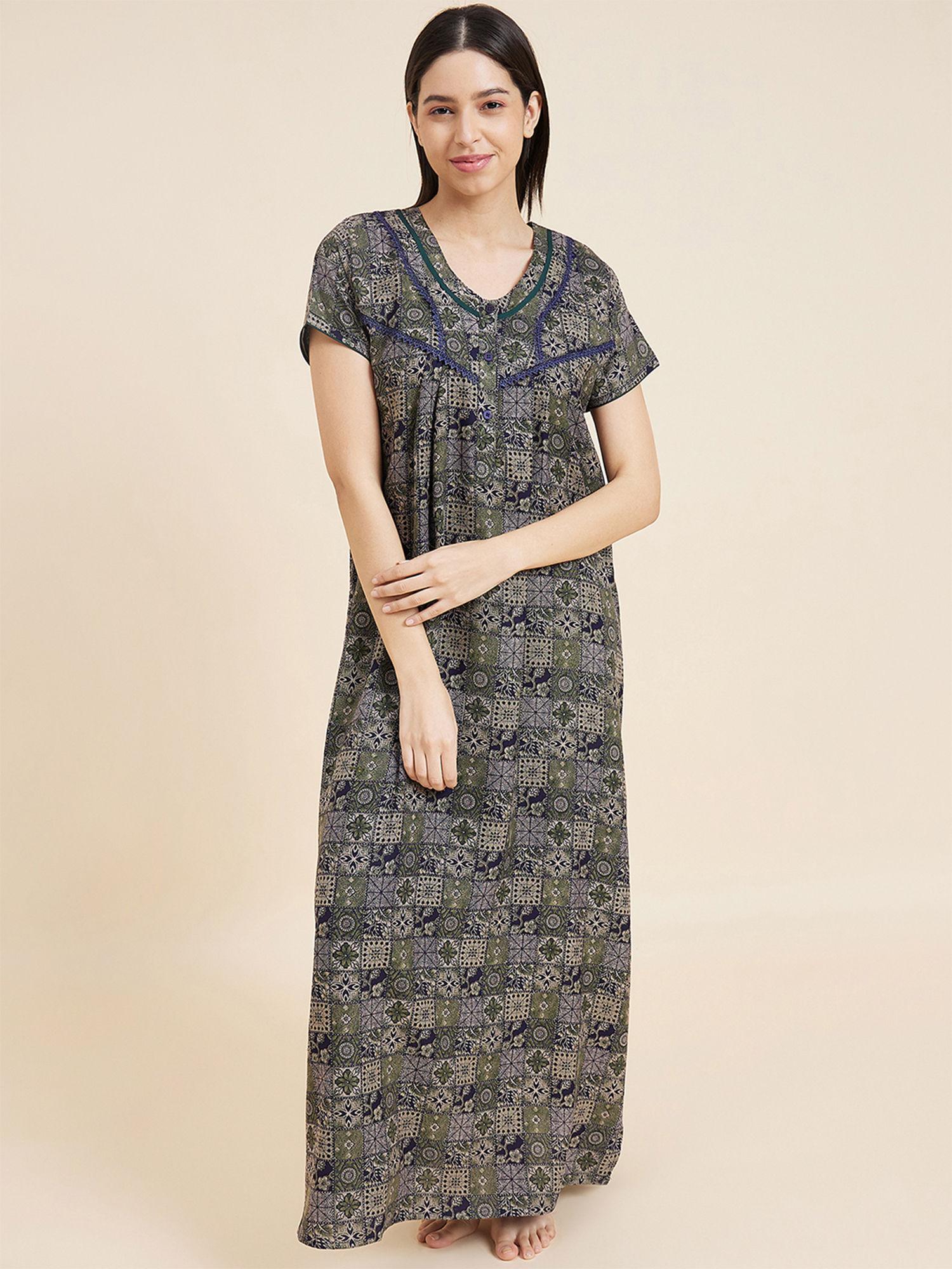 women green printed night gown