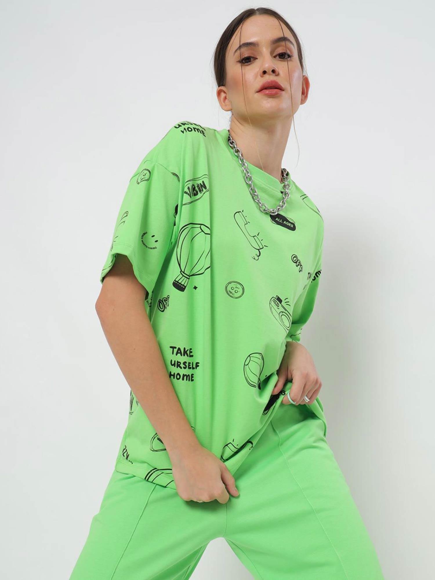 women green printed oversized t-shirt