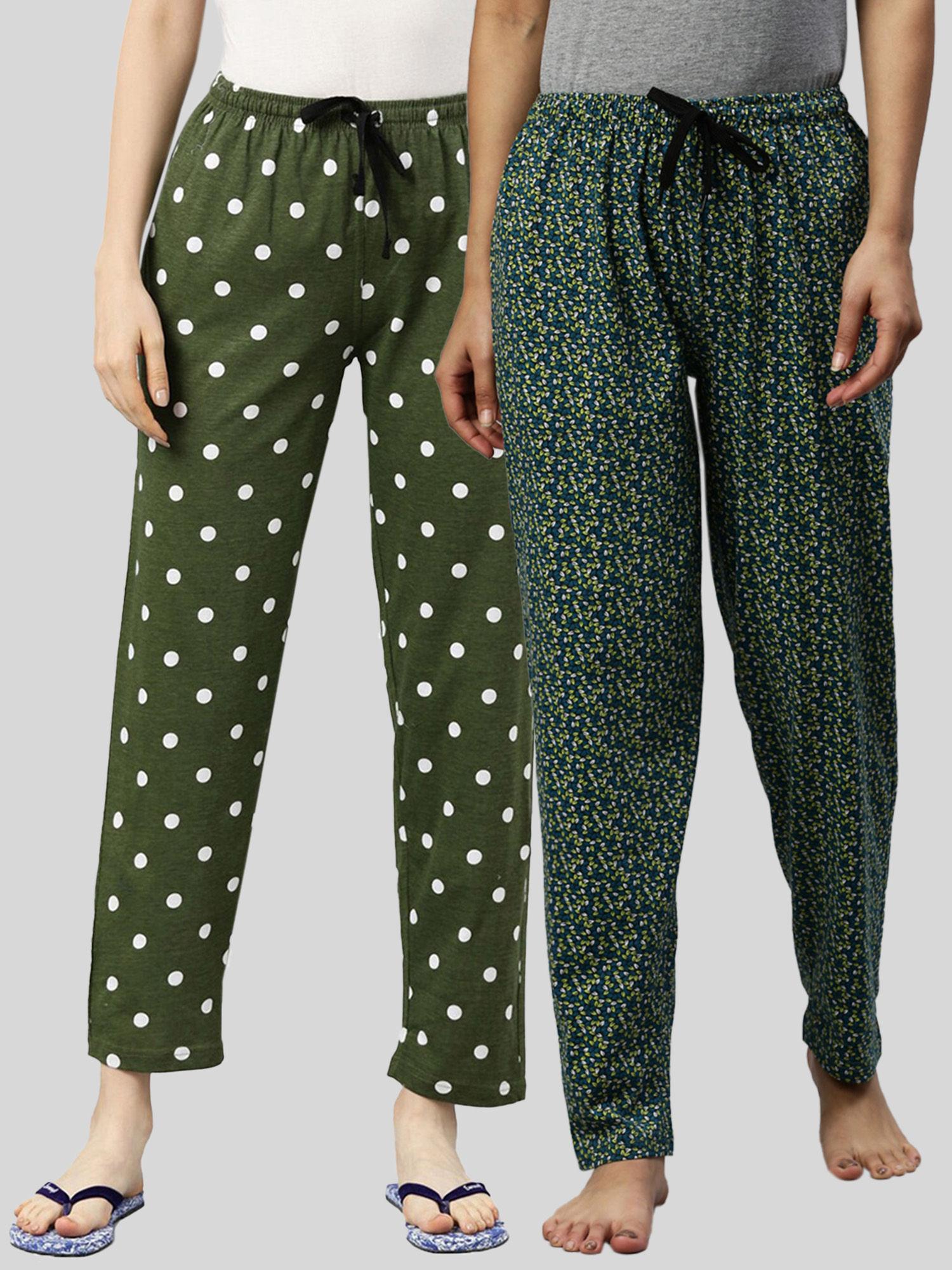 women green printed pure cotton lounge pants (pack of 2)