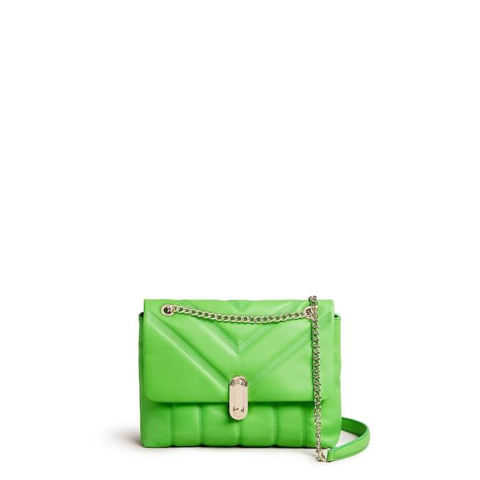 women green puffer quilted leather crossbody bag