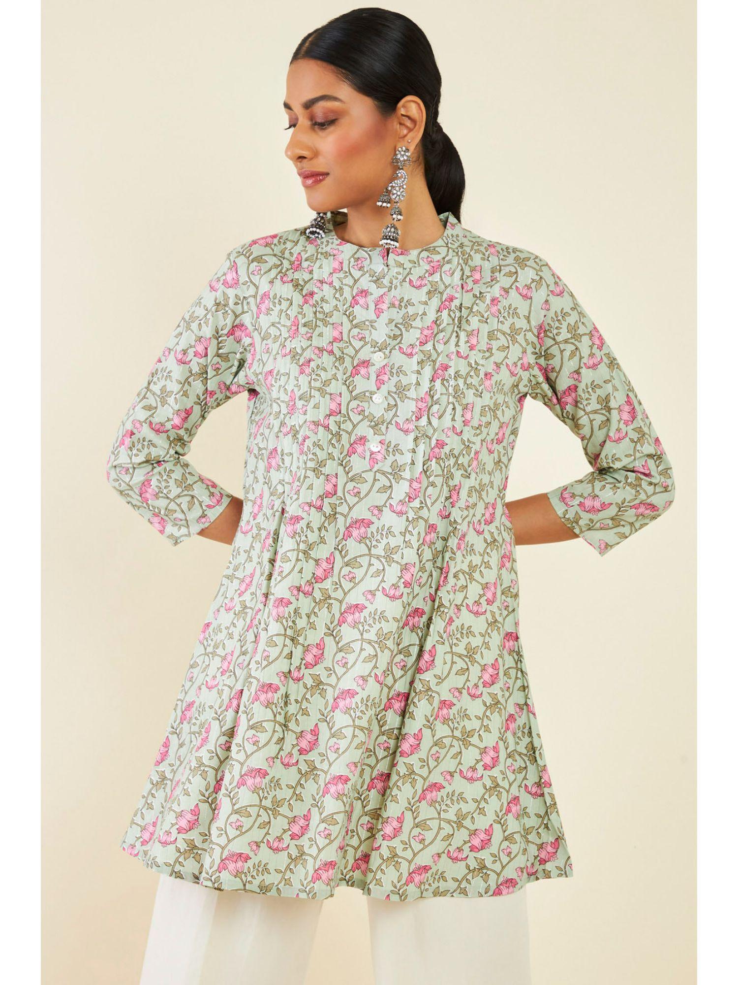 women green rayon floral tunic