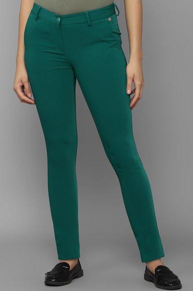 women green regular fit solid casual trousers