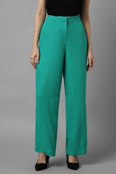 women green regular fit solid casual trousers