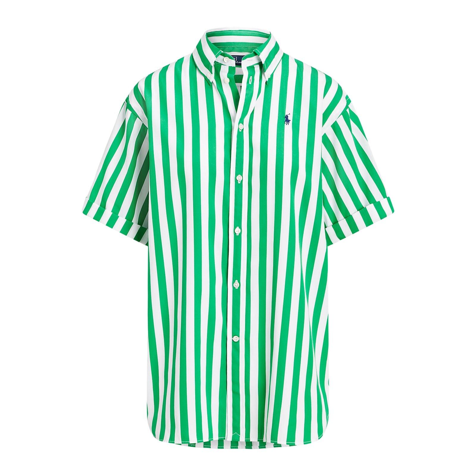 women green relaxed fit striped cotton shirt