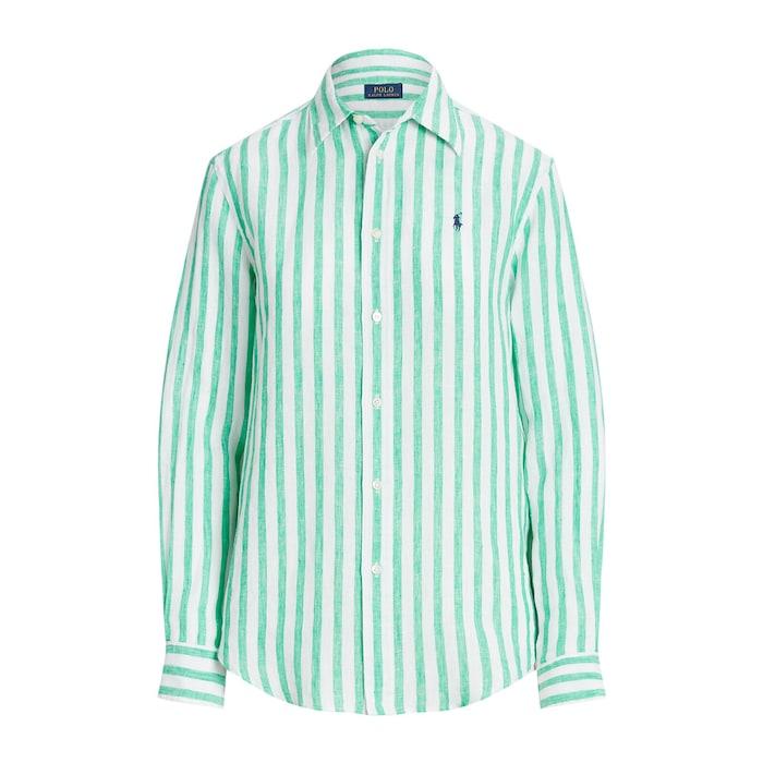 women green relaxed fit striped linen shirt