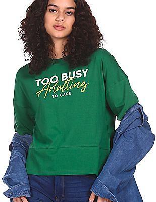 women green round neck printed t-shirt