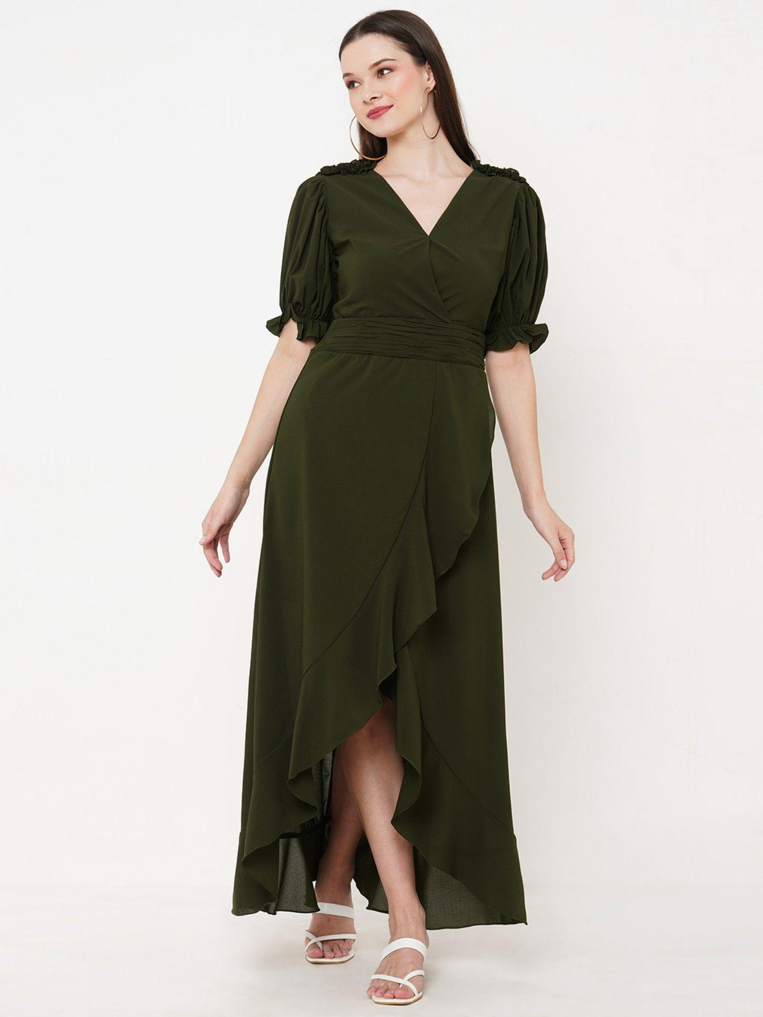 women green ruffled maxi dress