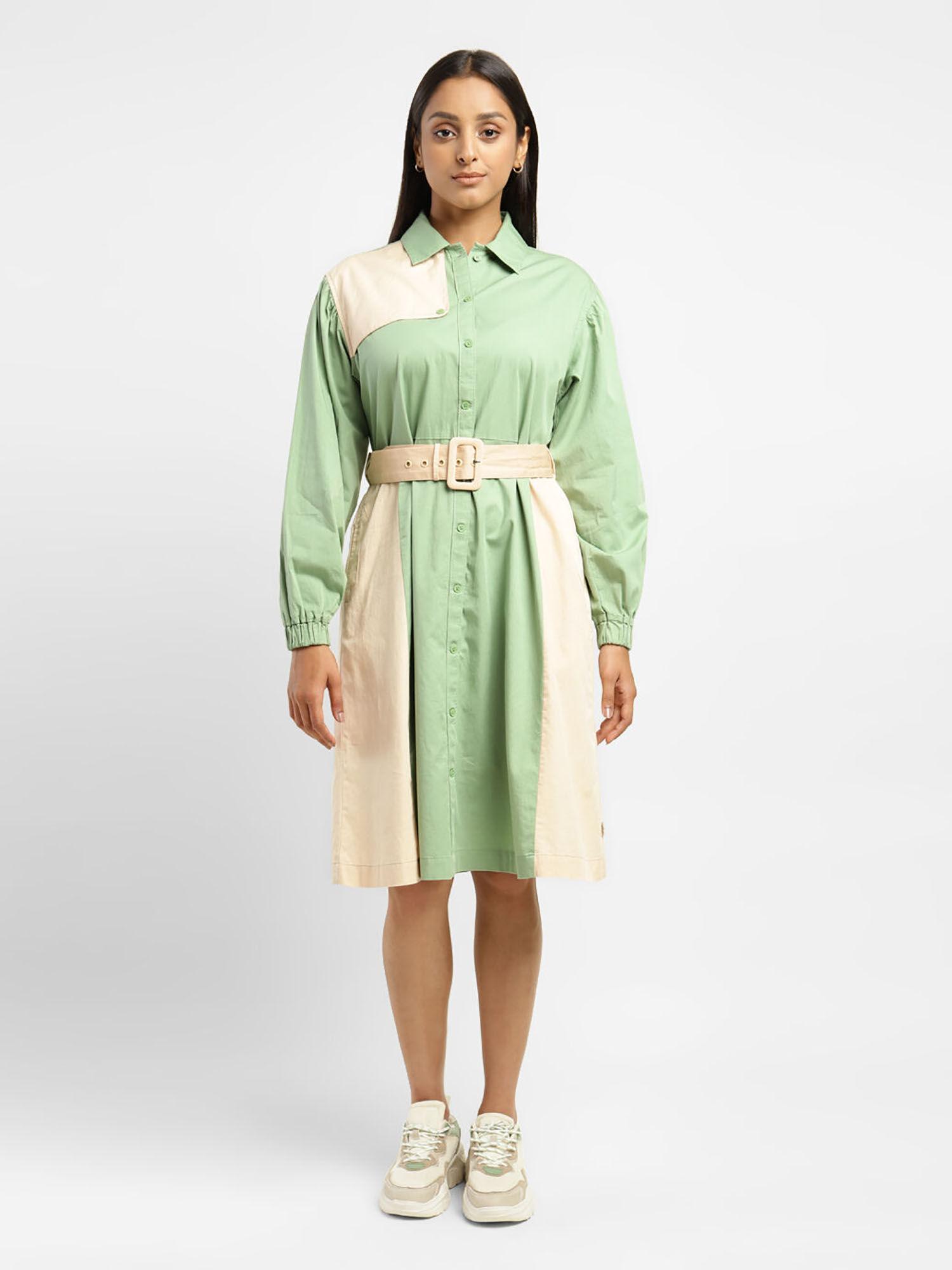 women green shirt collar dress