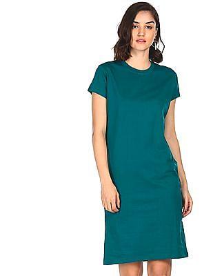 women green short sleeve solid t-shirt dress