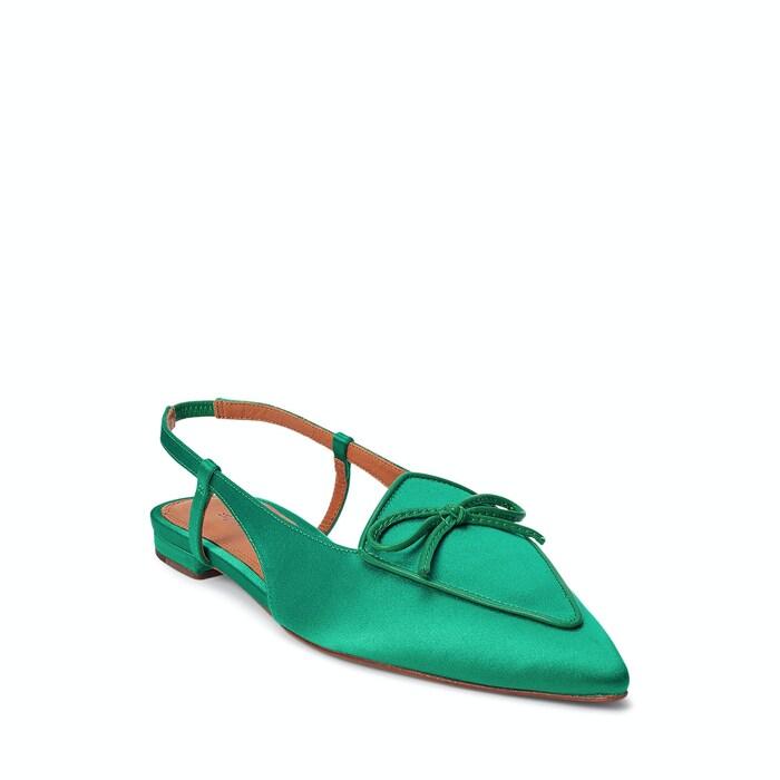 women green silk-blend satin slingback flat