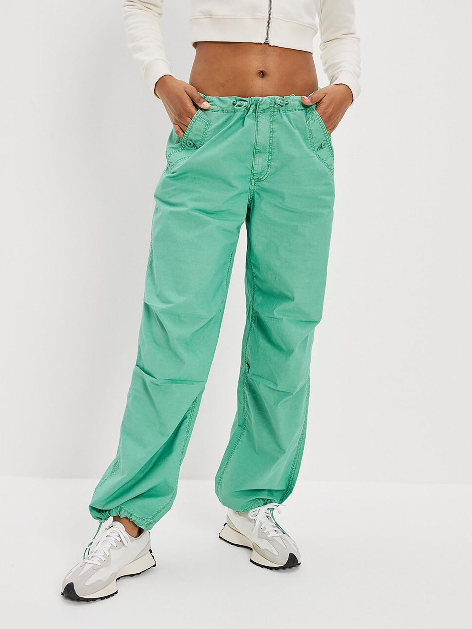 women green snappy stretch low-rise parachute pant